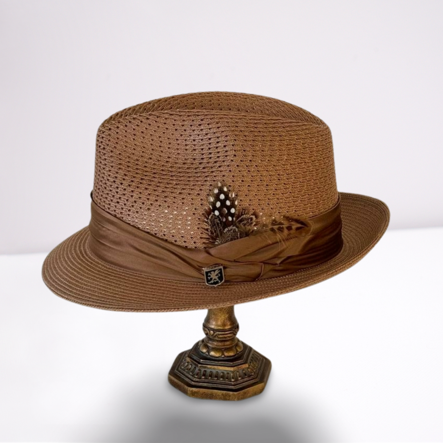 Brown Ribbon Band Mens Hat